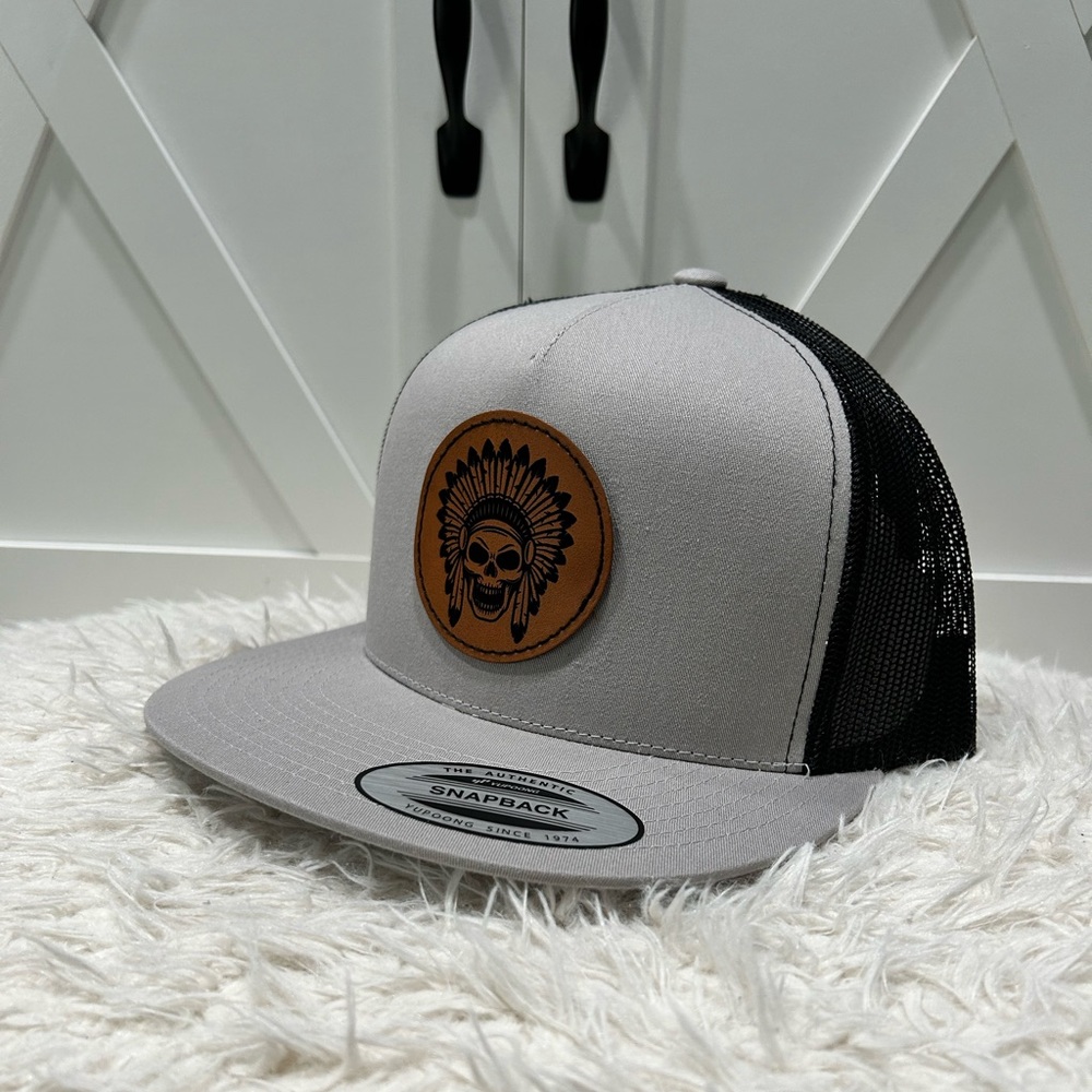 Flat bill SnapBack hat Aztec skull
